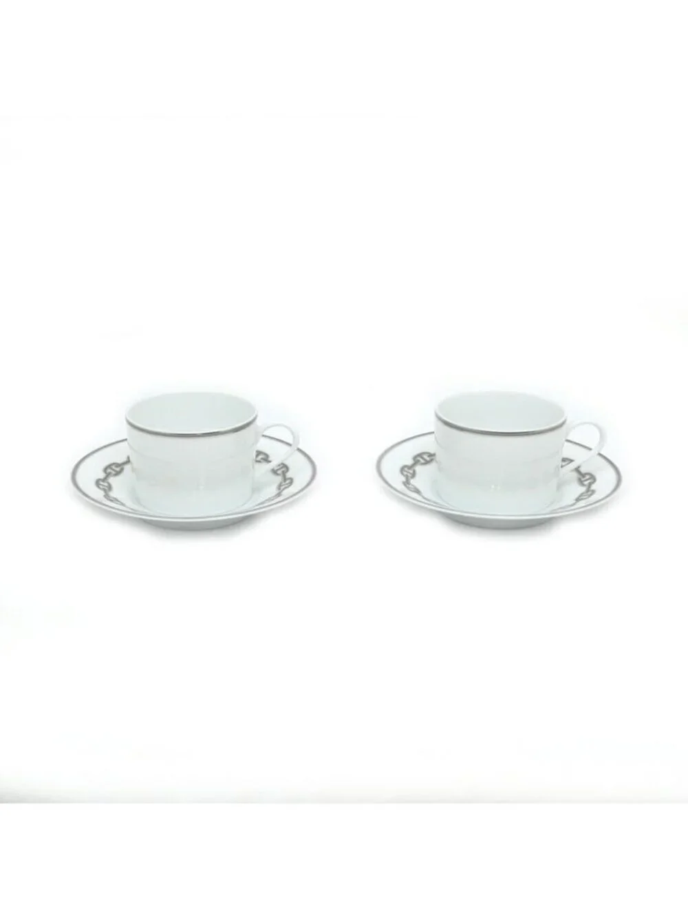 Hermes Tea Cup & Saucer Chaine D'Ancre 2-customer Set White Platinum